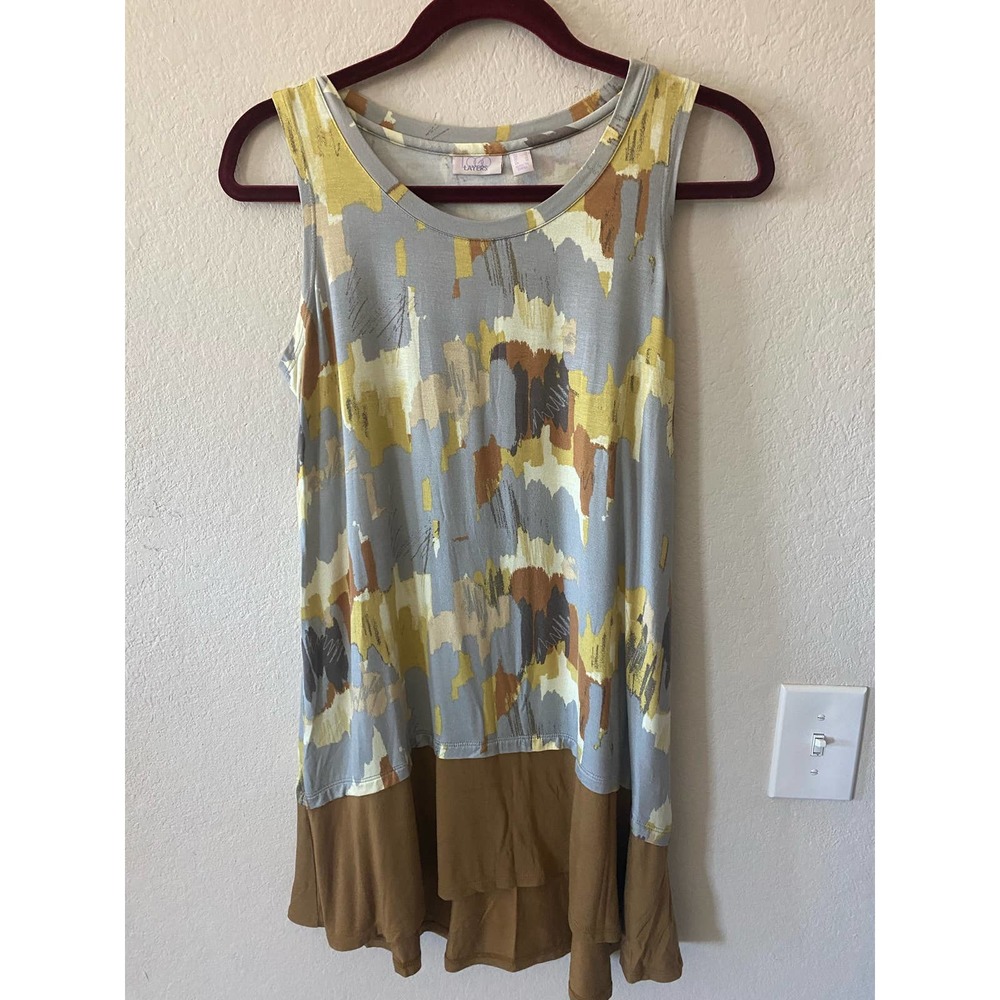 Logo Layers Printed Tank Solid Flounce Hem Bronze… - image 1